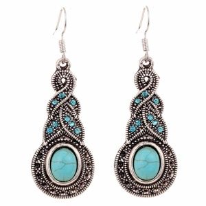 Boho Turquoise Silver Dangle Earrings